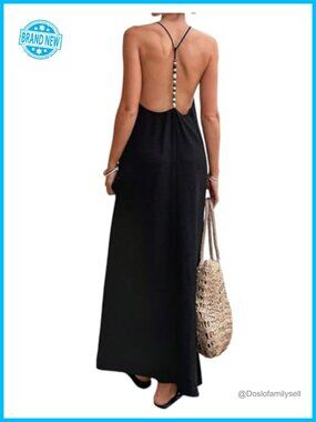 Maxi Dress with Beaded Straps Open Back Backless Sundress